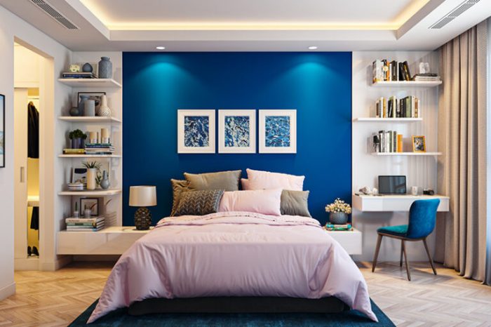 Blue interior design bedroom